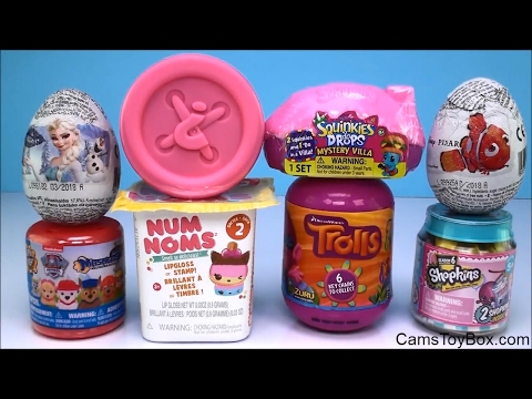 Disney Frozen Egg Num Noms Squinkies Trolls Capsule Pixar Tinies Shopkins Chef Club Surprise Toys Video