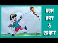 how to draw a boy flying a kite step by step | kite festival | Dashain drawing | kb nepali