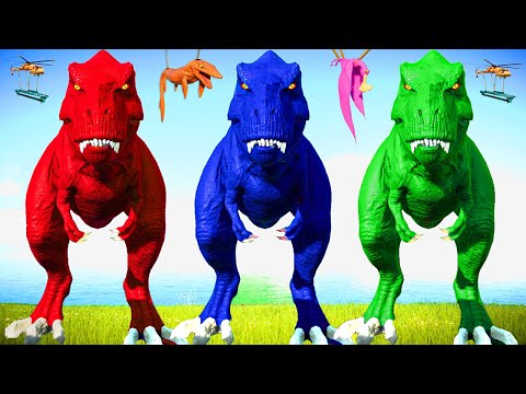 T-Rex Color Pack Vs Triceratops Vs Mosasaurus, Jurassic World Evolution 2 Dinosaurs Fighting , I-Rex