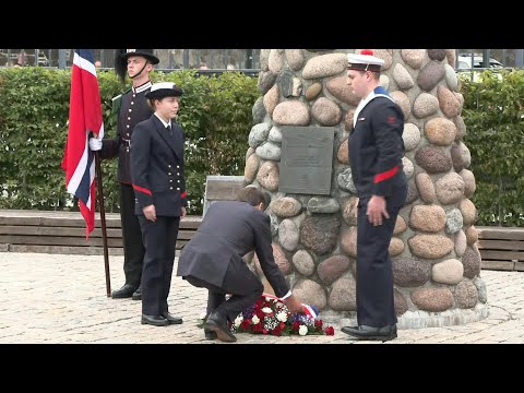 French President Macron lays wreath in front of memorial in Norway's Oslo | AFP