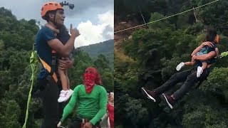 Bikin Merinding, Seorang Pria Lompat Bungee Jumping dari Ketinggian 60 Meter Sambil Gendong Balita