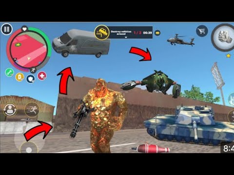 Rope Hero Vice Town -(Stone Giant FightArmy Tank) Stone Man Throw Army Tankand Destroy - HD