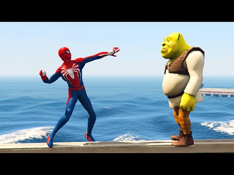 GTA 5 SPIDERMAN vs SHREK | Water Ragdolls Fails/Jumps ep.2 (Euphoria Physics Funny Moments)