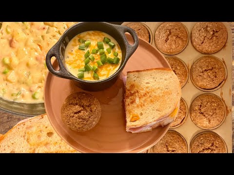 3 Easy Recipes: Creamy Ham and Potato Chowder, Cheesy Ham Cheddar Melt & Spiced Banana Muffins