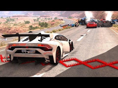 Spike Strip Multi-Vehicle Pileup Crashes #22 -  BeamNG Drive Satisfying Crashes