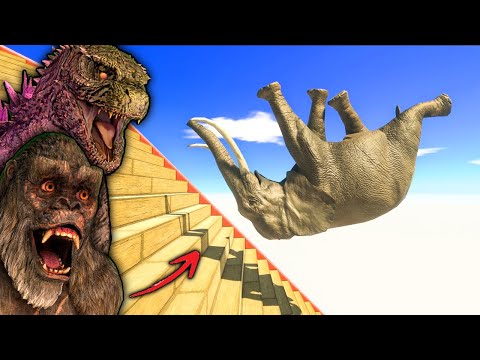 Animals Falling Down SLIPPERY Stairs Challange