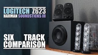 Video thumbnail for Harman Kardon SoundSticks III vs Logitech Z623  ||  6-Track Comparison by DSAUDIO.review
