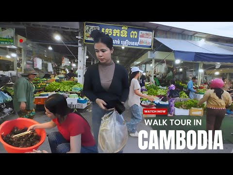 Hidden popular place | Walking Tour in Phnom Penh | Russey Keo Thmey market & Street food scene 