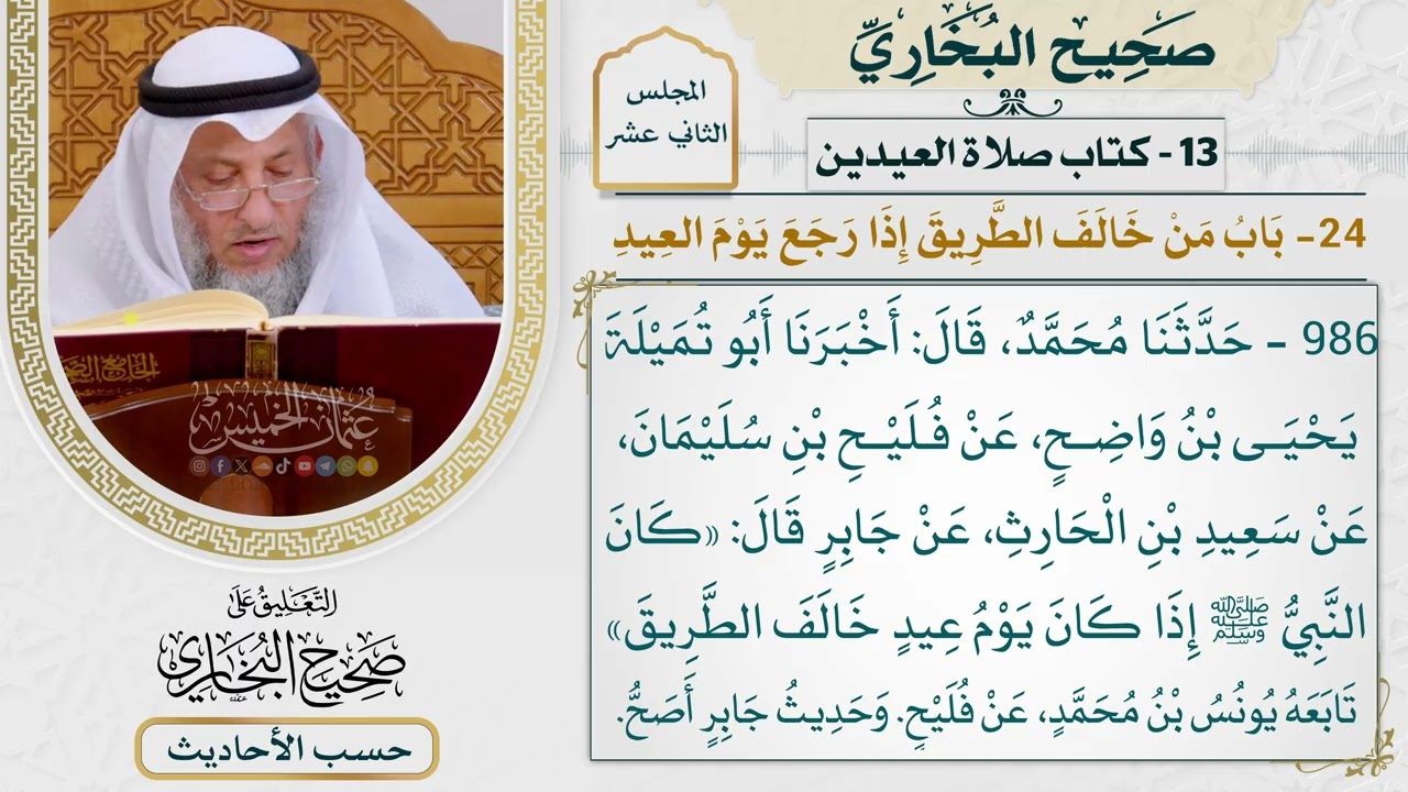 [986] حديث: كان النبي إذا كان يوم عيد خالف الطريق [[كتاب العيدين]]