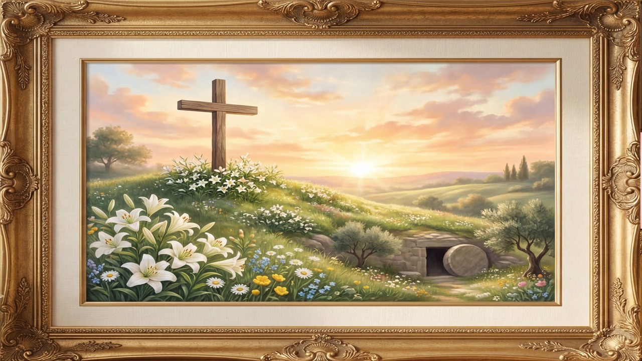 He Is Risen ✝️ Easter Frame TV Art | Cross, Empty Tomb, Sunrise & Lilies Christian Easter Art