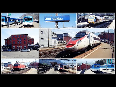 Train Station Arth-Goldau / Zugverkehr am Bahnhof SBB Arth-Goldau, Arth-Rigi-Bahn, Kanton Schwyz