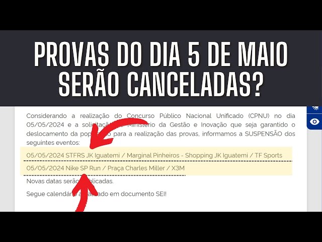 SERÁ que TODAS as PROVAS do dia 5 DE MAIO SERÃO CANCELADAS?