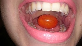Swallowing whole cherry tomato/ vore Swallowing whole cherry tomato/ vore