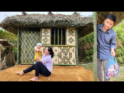 14-year-old single mother, Building complete a warm bamboo house in the forest - Homeless mother