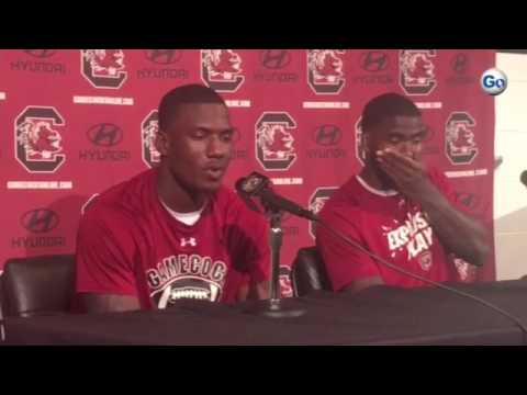 WR Bryan Edwards (L) and RB Ty'Son Williams after USC spring game