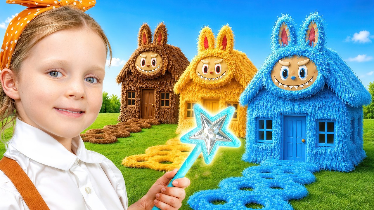Three Magical Labubu Houses: Blue, Yellow & Brown