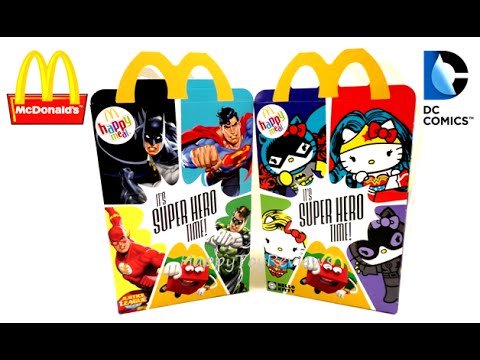 2016 McDONALD'S DC COMICS JUSTICE LEAGUE HELLO KITTY HAPPY MEAL BOX SET OF 8 HAPPY MEAL KIDS TOYS Video
