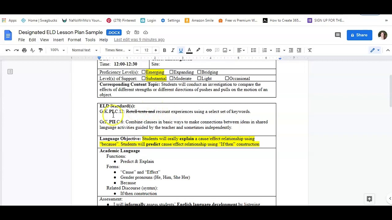 Preliminary Steps to Create a Designated ELD Lesson Plan