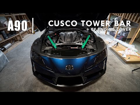 Installing our first parts on the 2020 SUPRA (Cusco Tower Brace + CF Engine Cover)