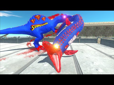 SUPERMAN SPINOSAURUS VS SPIDERMAN MOSASAURUS DEATH RUN - Animal Revolt Battle Simulator