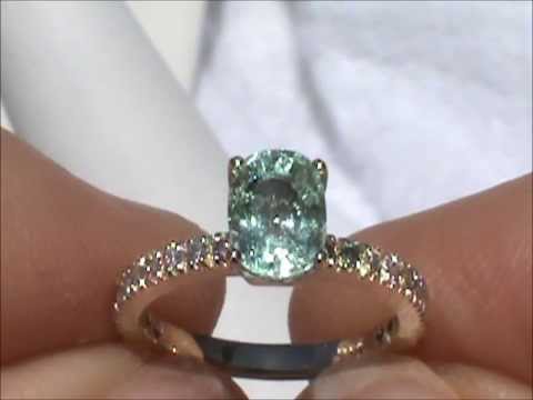 GIA CERTIFIED BLUE GREEN PARAIBA TOURMALINE DIAMOND 14K RING COPPER BEARING !