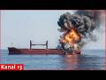 Moment Of Drone Strike On Russian Shadow Fleet Vessel Massive Fire Occurs