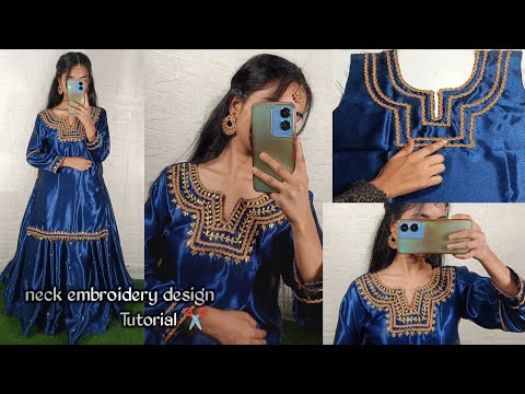 Neck Embroidery 🪡/Punjabi style suit with Lehenga Cutting And slStitching/Hand Work Neck Design/Diy