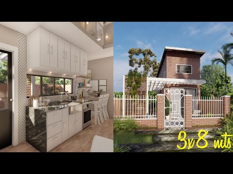 Plano de casa pequeña de 3x8 metros con 2 dormitorios