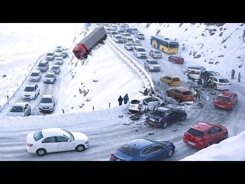 BLACK ICE NIGHTMARE! Drivers Lose Control in Seconds (Winter Chaos)