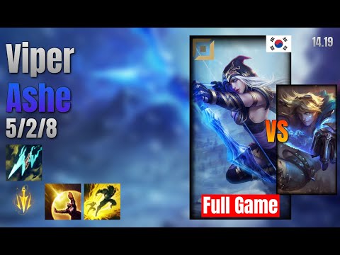 Viper Adc Ashe vs Ezreal lol KR solo rank Full Game 14.19