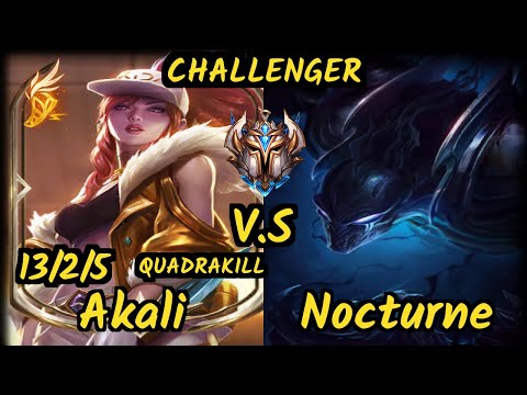 DWG ShowMaker (AKALI) vs NOCTURNE - QUADRAKILL 13/2/5 KDA MID CHALLENGER GAMEPLAY - KR