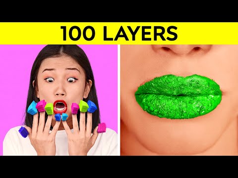 100 LAYERS CHALLENGE! 100 Layers of Makeup, Nails, Lipstick! 100 Coats of Things by 123 GO!CHALLENGE