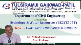 Hydrology & Water Resources : Evaporation Mechanism & Remedies by Mr. Milind Khamgaonkar