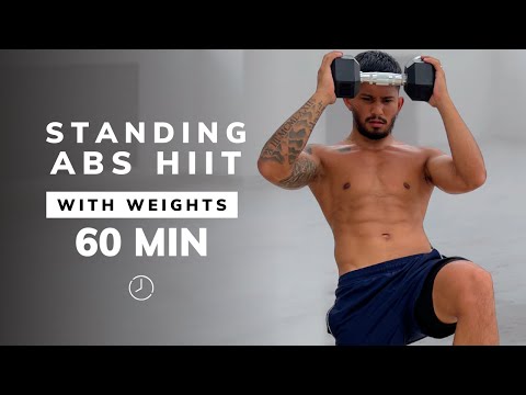 60 Min STANDING ABS HIIT + WEIGHTS | With Dumbbells | No Jumping, No Repeats