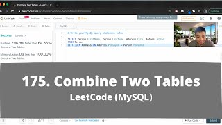 YouTube video 'How to Solve "175 Combine Two Tables" on LeetCode? - MySQL'