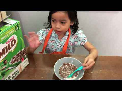 Arissa eating MILO coco crunch. Delicious!