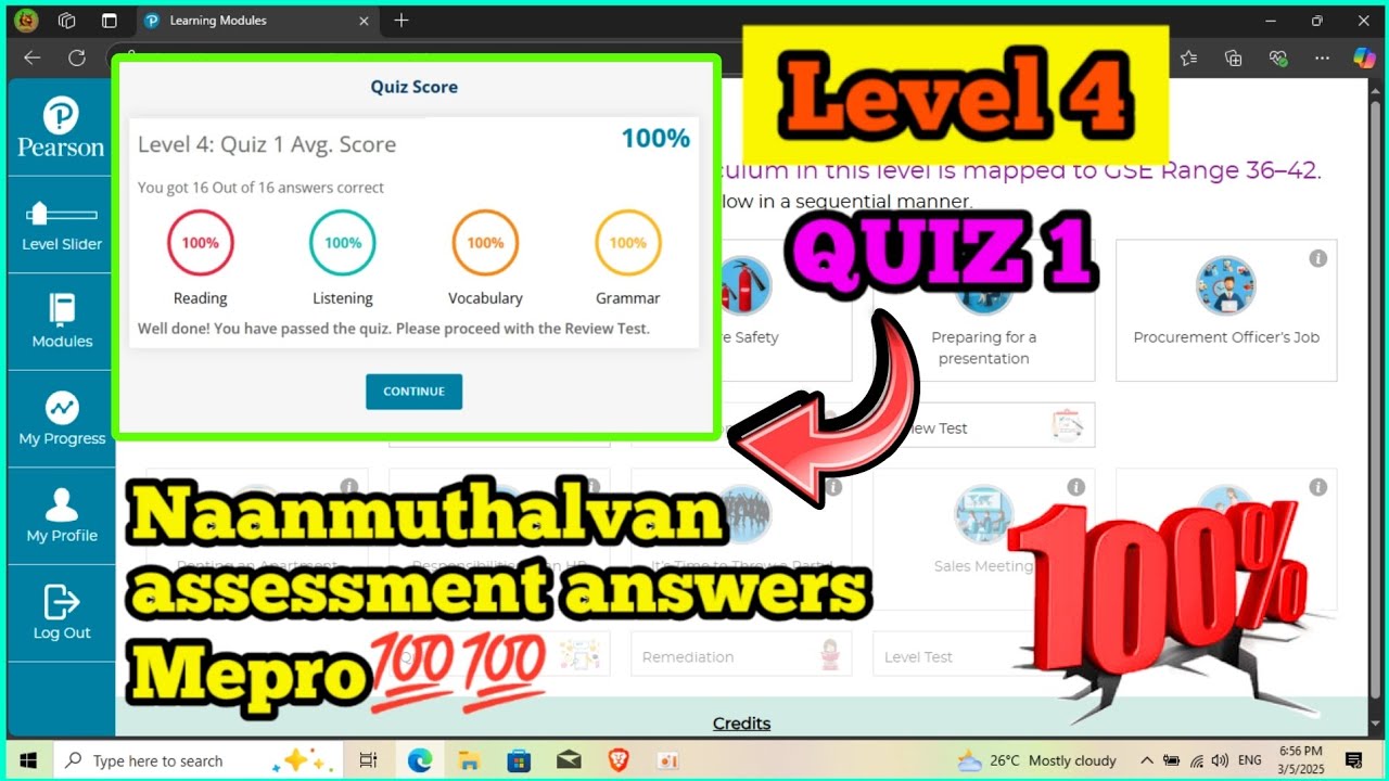Level 4 ( Quiz 1 ) Mepro 1st Year Naanmuthalvan Assessment Answers💯 #naanmudhalvan