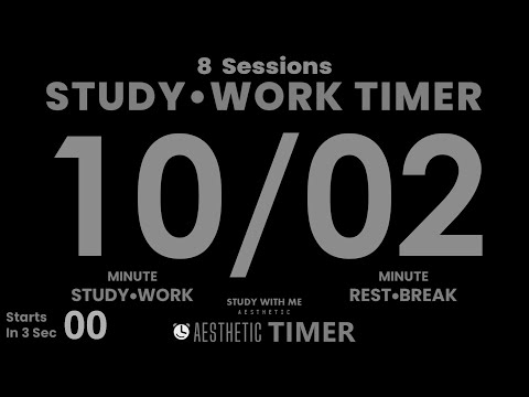 DARK Mode, Pomodoro 10/2 Study Timer, No Music, 8 Sets, 10 Minute Study Timer, Gentle Alarm