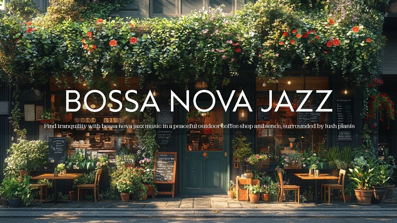 Peaceful Outdoor Coffee Shop Ambience | Bossa Nova Jazz Music for Relaxation & Concentration