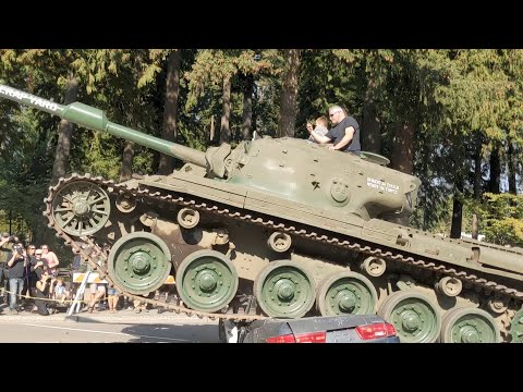 Tank crushing car during Rambo First Blood 40th Anniversary