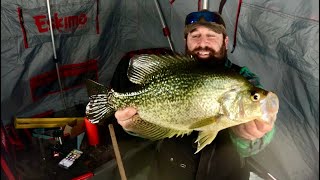 Ice Fishing while winter camping.
