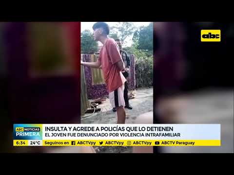 A young man attacks and insults the police officers who arrest him.