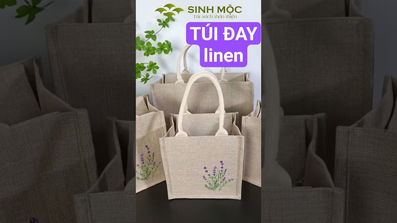Túi xách đay linen in hoa tím vải thân thiện thời trang nhẹ nhàng tinh tế – M3302(in hoa)