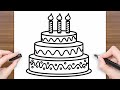 Birthday Cake Drawing Step by Step - Easy Art Tutorial | Drawing for Competition | How to Draw Cake