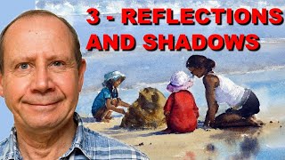 Watercolor painting seascape - reflections and shadows. Beach scene watercolour tutorial - Part 3.