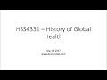 HSS4331 History Of Global Health Sep 14 2017