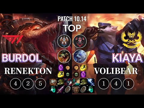 T1 Burdol Renekton vs GAM Kiaya Volibear Top - KR Patch 10.14