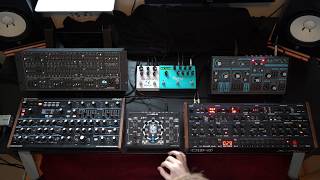 Video thumbnail for Ambient poly synth jam with the NDLR, Deckard's Dream, OB-6, Peak, Dreadbox Abyss, Polymoon, Big Sky by Jay Hosking