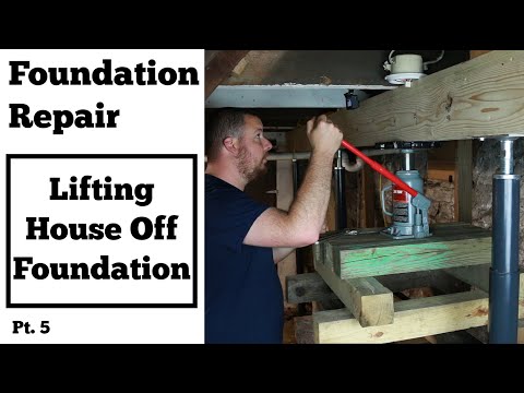 Part of a video titled Lifting the House Off the Foundation Wall Pt. 5 - YouTube