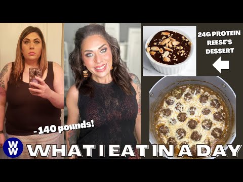 WHAT I EAT IN A DAY ON WW TO LOSE 140 POUNDS -FRENCH ONION MEATBALLS -FAMILY PICTURES & MAGIC SHELL?